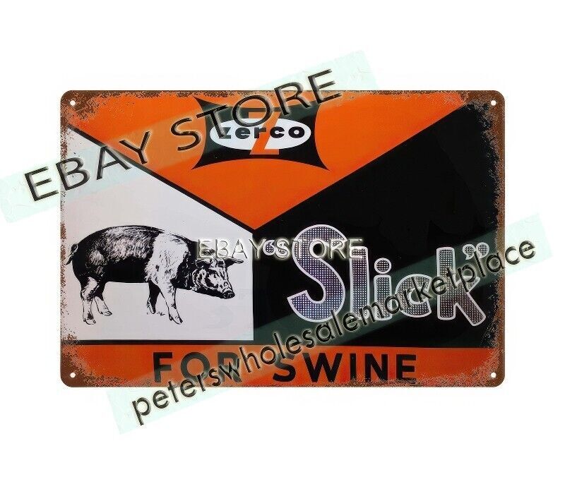 1960s Zerco Slick Swine Hog Farm Pig Feed Agriculture metal tin sign material