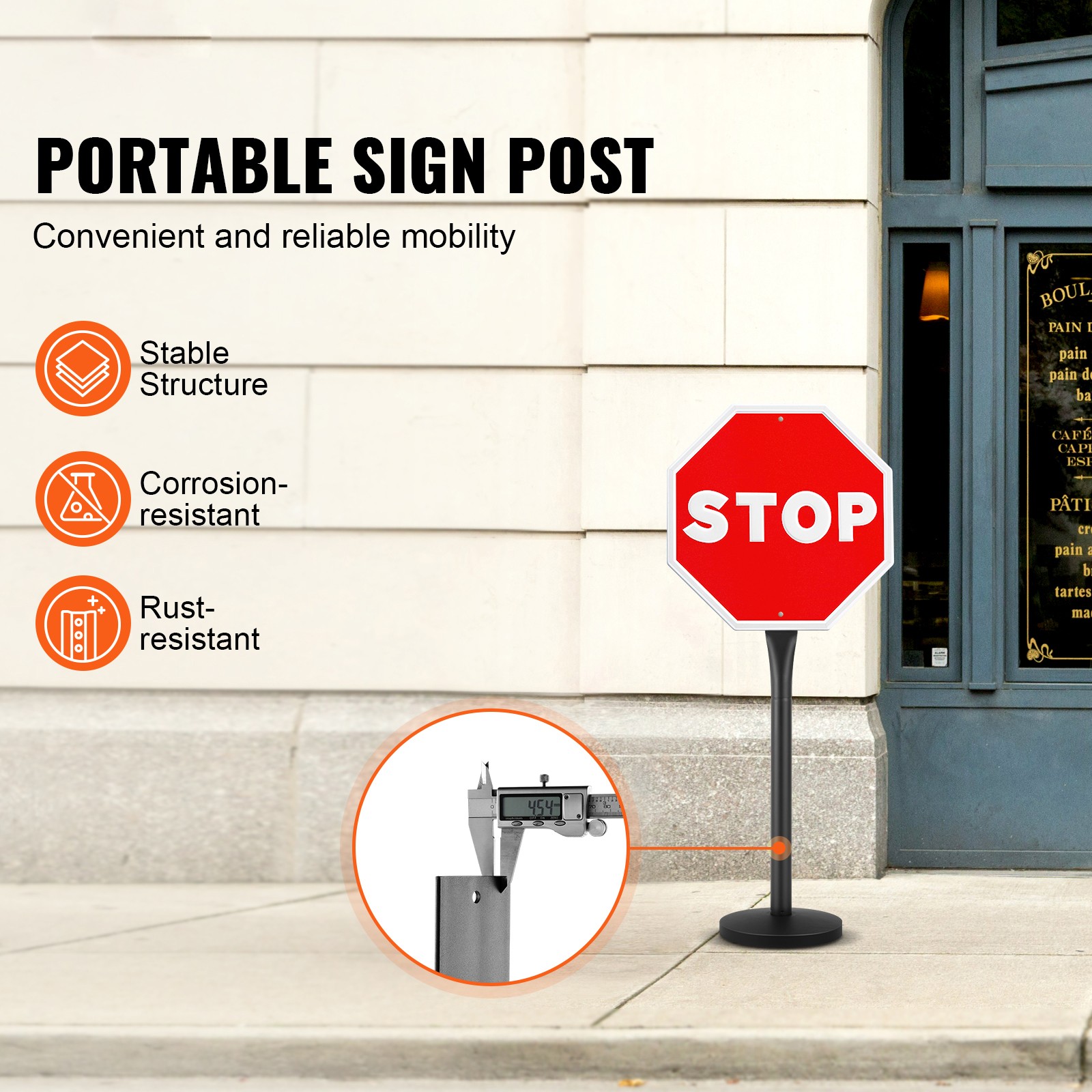 Uimoso Cast Iron Sign Post 4 ft Portable U-Channel Sign Stand with Wheels Black
