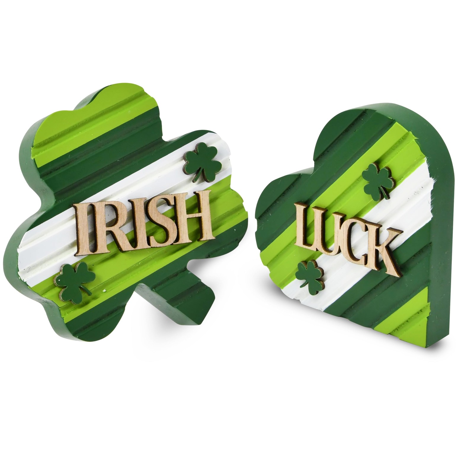 St Patricks Day Shamrock Heart Block Signs Wooden Irish Luck Decor