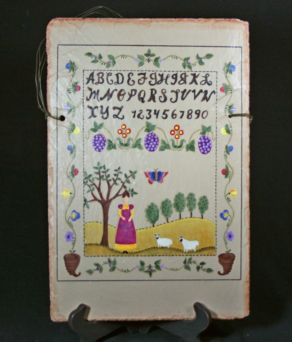 Large 18.25″ x 12.25″ Artist-Made Hand-Painted Alphabet Sampler Slate Sign