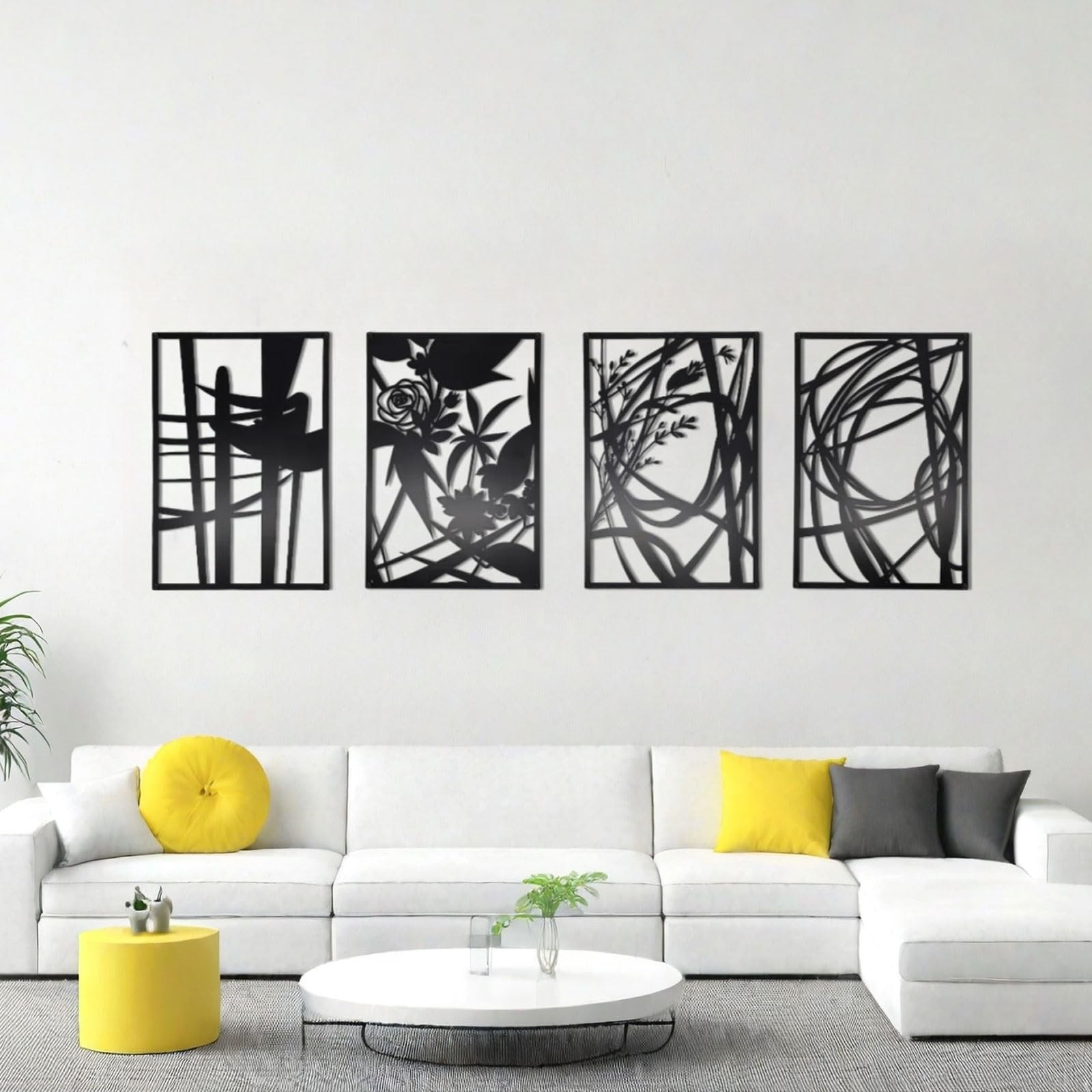 4 Pack 17×11.8 Black Abstract Wall Art, Minimalist Single Line Art Decor