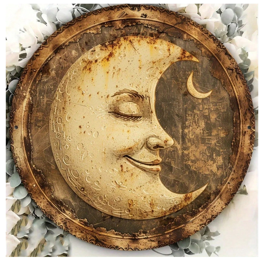 Charming Moon Smile Vintage Metal Wall Art – Waterproof Durable Aluminum Sign, H