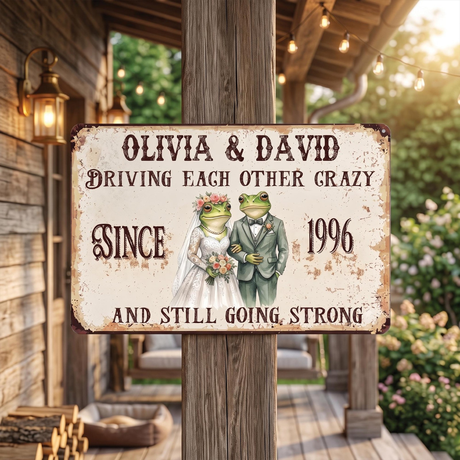 Personalized Funny Couple Frog Metal Sign, Custom Anniversary Wedding Gift
