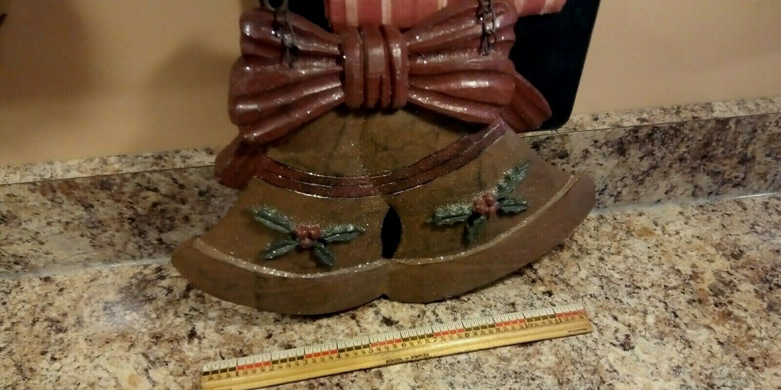 Solid Wood Hanging Christmas Bells 10.75″ tall x 13″ wide x 2″ thick 1lb. 3oz..