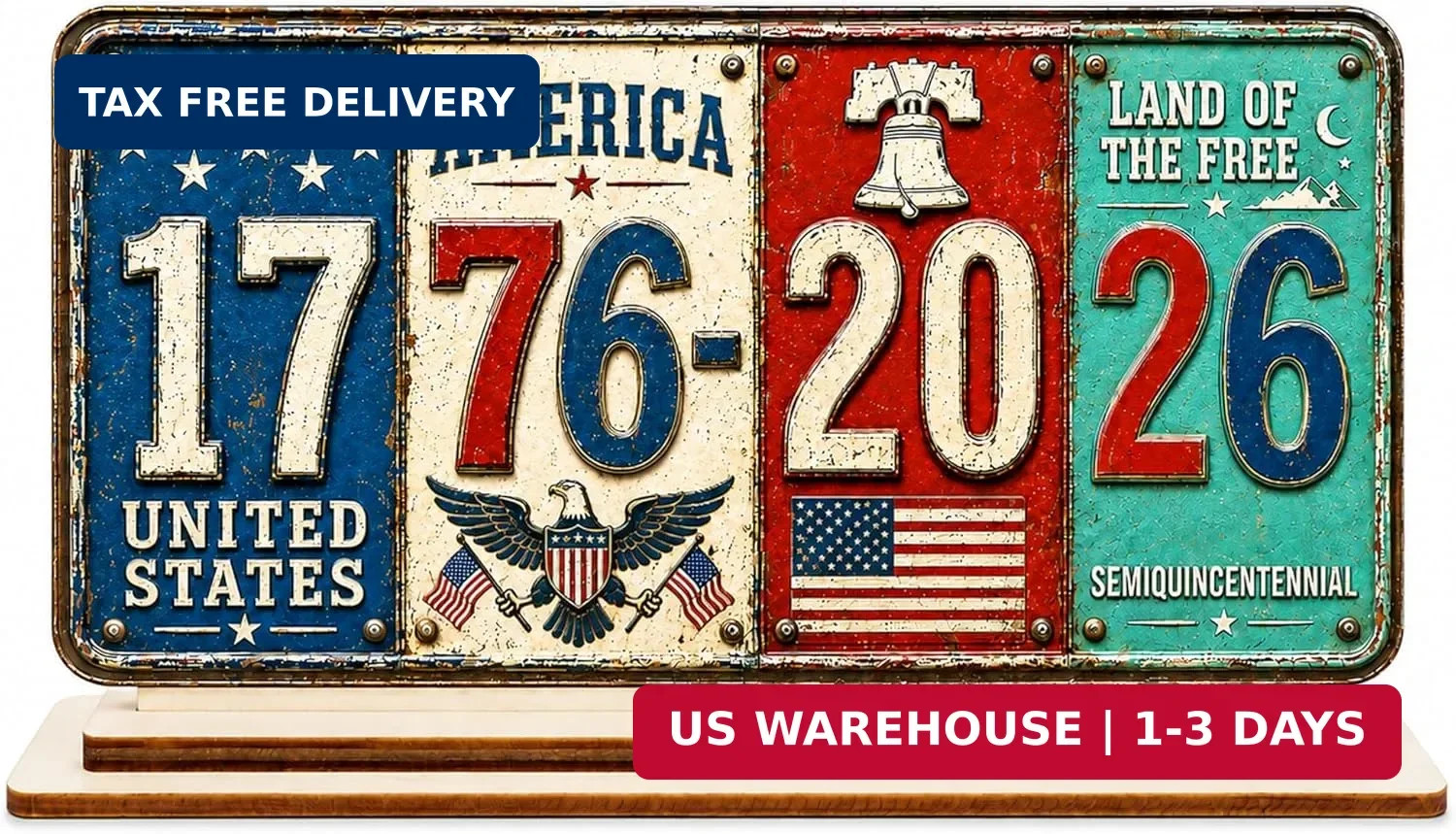 Retro 250 Year American Anniversary Decor Wooden Plaque 1776-2026, 250 Years of