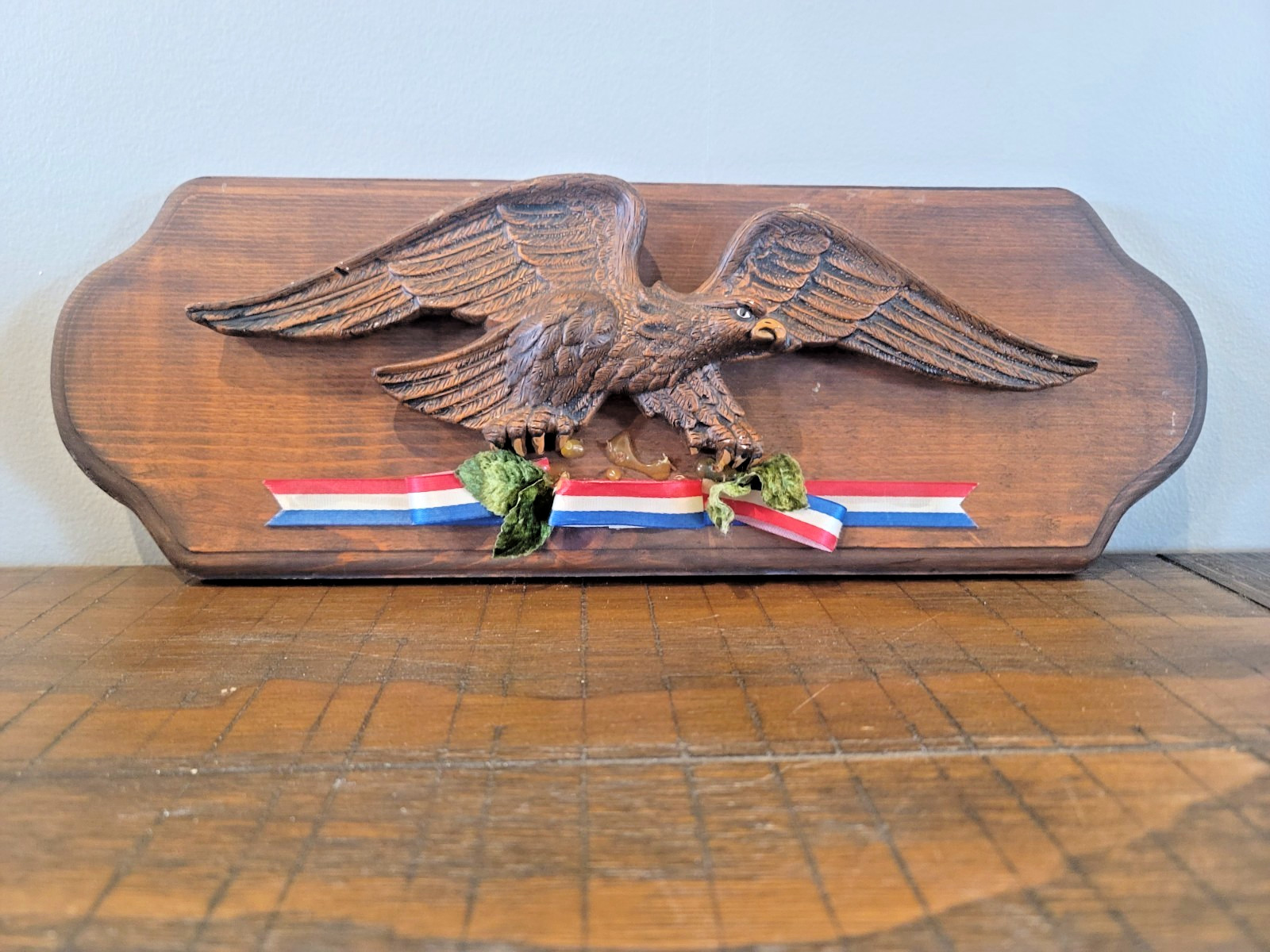 Vintage Carved Eagle Wall Plaque Americana Patriotic Rustic Wood Hanging Decor 1