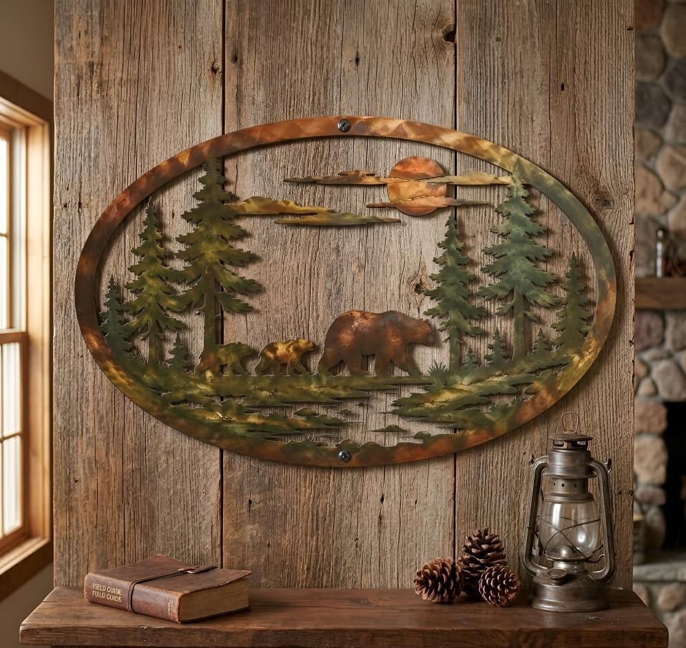 Bear Family Metal Wall Art, Lodge Or Fireplace Decor