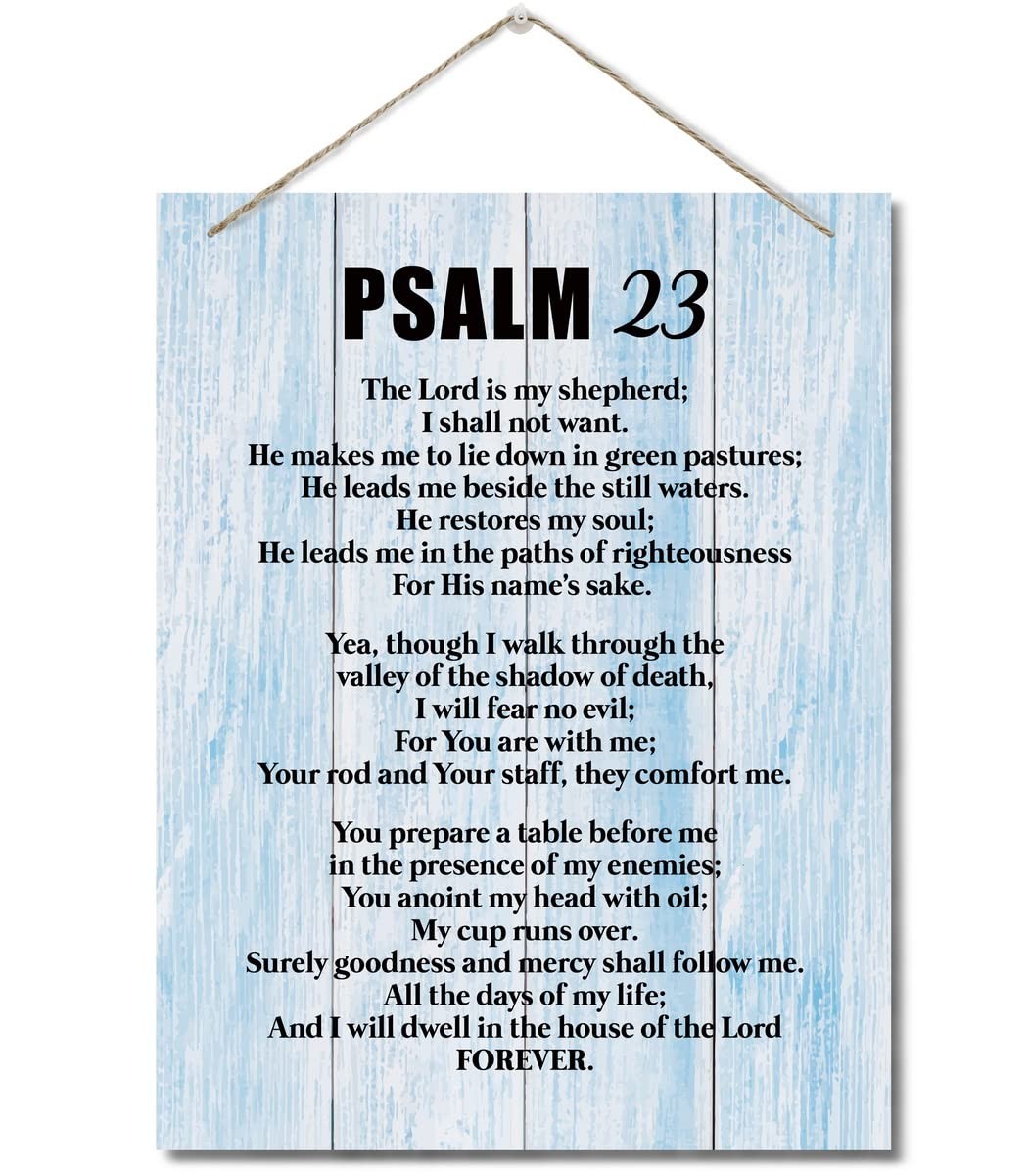 Inspirational Wood Art Sign – Psalms 23 Bible Verse Wall Decor 10×7.8 Inch