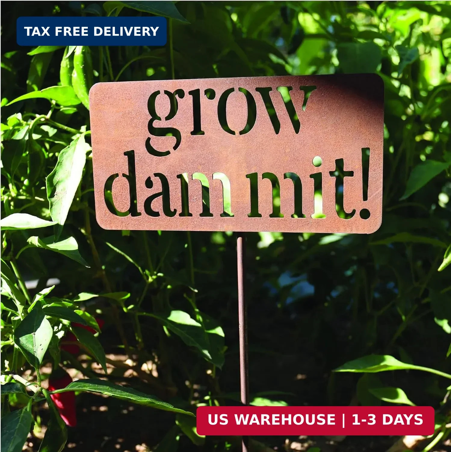 Island Genius Grow Dammit Funny Garden Sign, Unique Outside Gardening Decor Outd