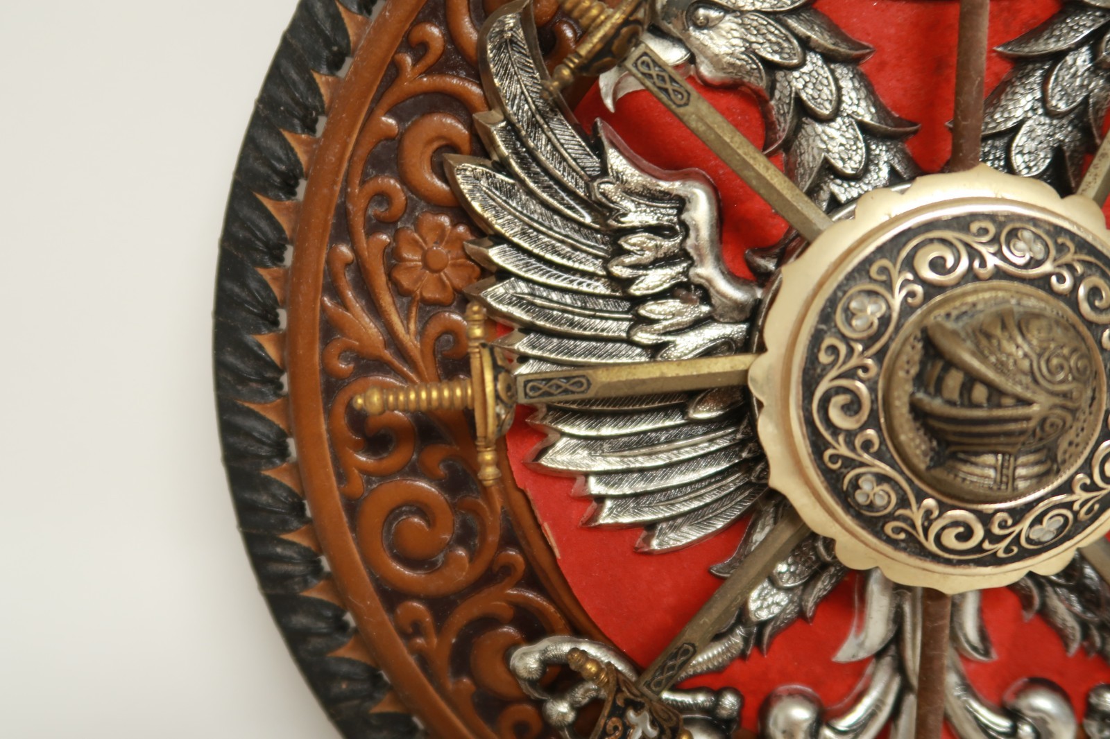 Nordic Wall Art with Mini Swords Leather Material Russian Poland Eagles Ornate
