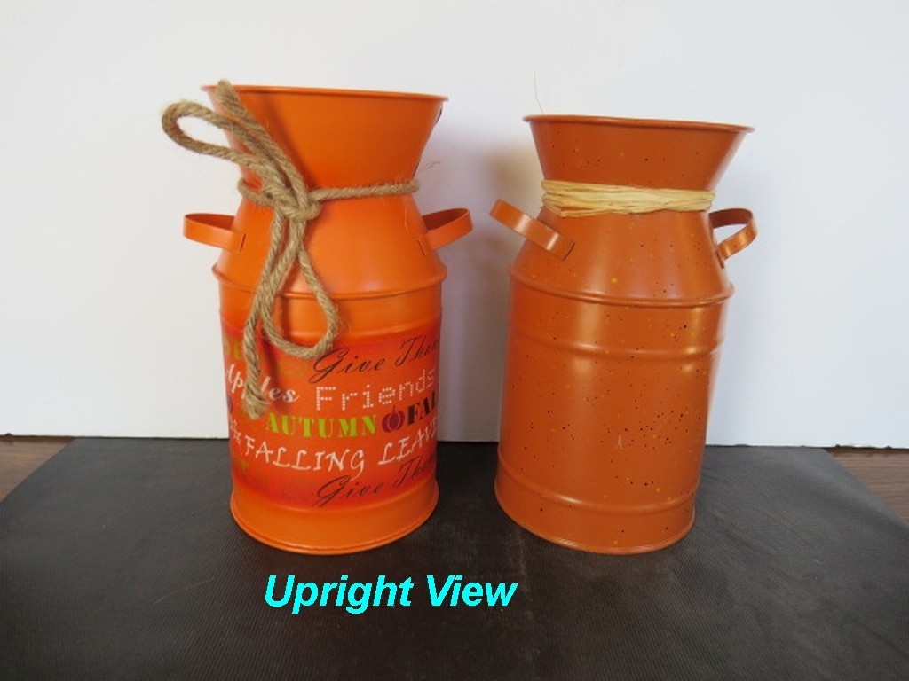Tin Metal Milk Cans: Fall Autum Harvest Pumpkin Thanksgiving Decor 7-1/2″ /19cm