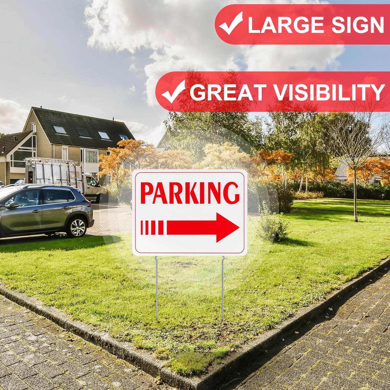 4 Pcs Event Parking Sign with Stake with Directional Arrows 12 x 16 Inch Doub…