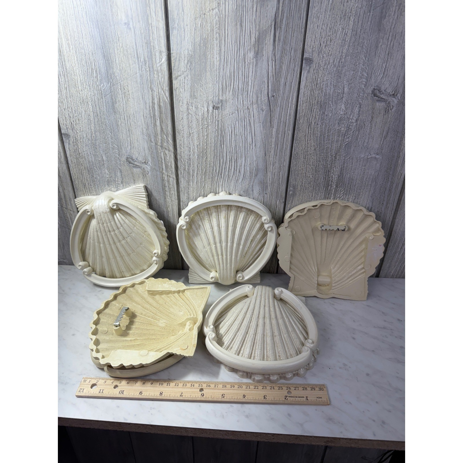 Vintage Homco Seashell Wall Plaques Set of 5 Cream Off White Coastal Decor 1975