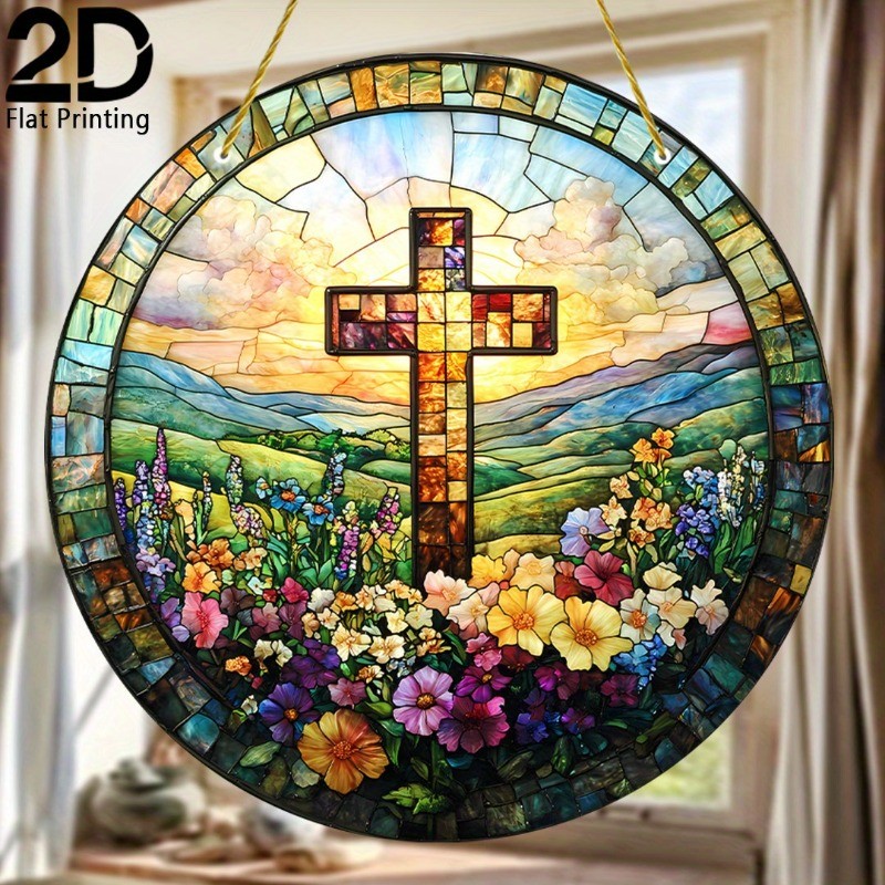 Holy Cross, Garden 8*8in Acrylic Stained Glass Window Decor Gifts