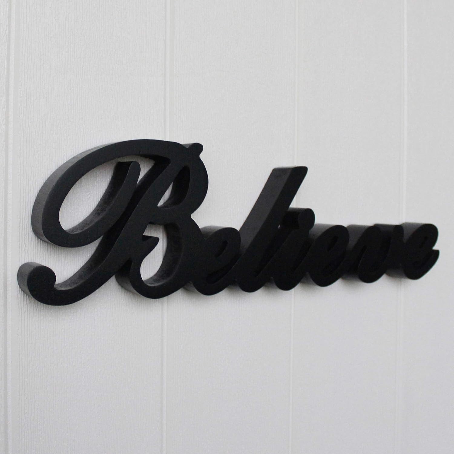 Elegant Free Standing Matt Black Wooden ‘Believe’ Sign for Home & Office Decor