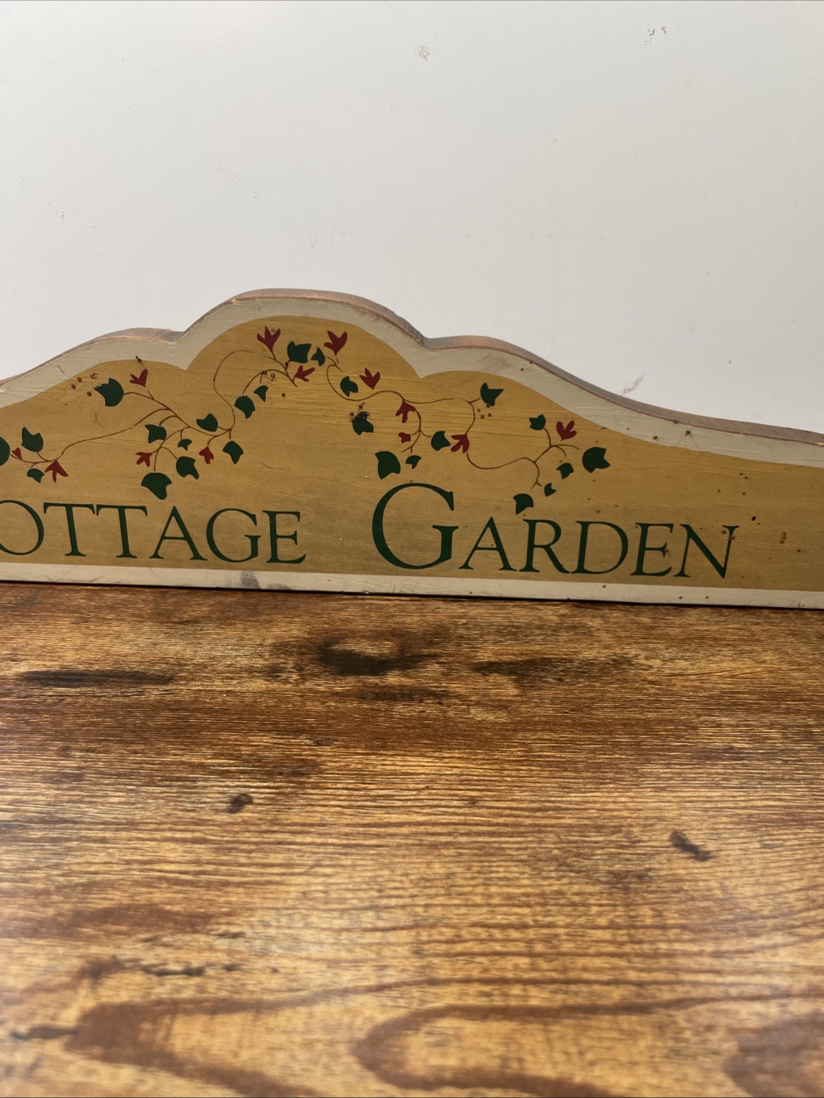 Vintage Wood Cottage Garden Sign Hand Painted Wooden Plaque Plinth Shabby Chic
