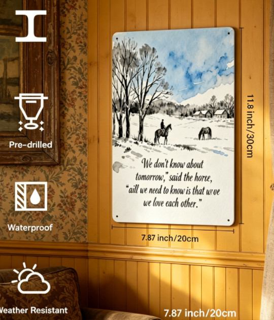 Rustic Horse & Winter Landscape Metal Sign Inspirational Quote Wall Decor