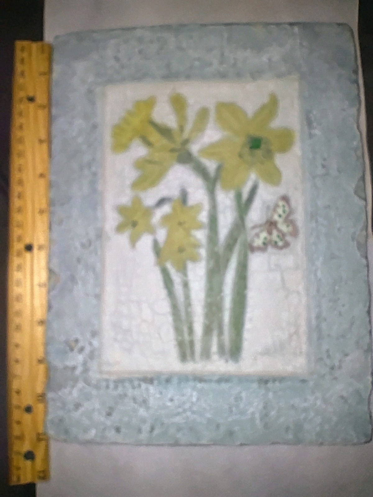 Floral Wall Art Plaque 3 pounds, 11″long, 8″wide,1/2 deep Painted Yellow Flowers