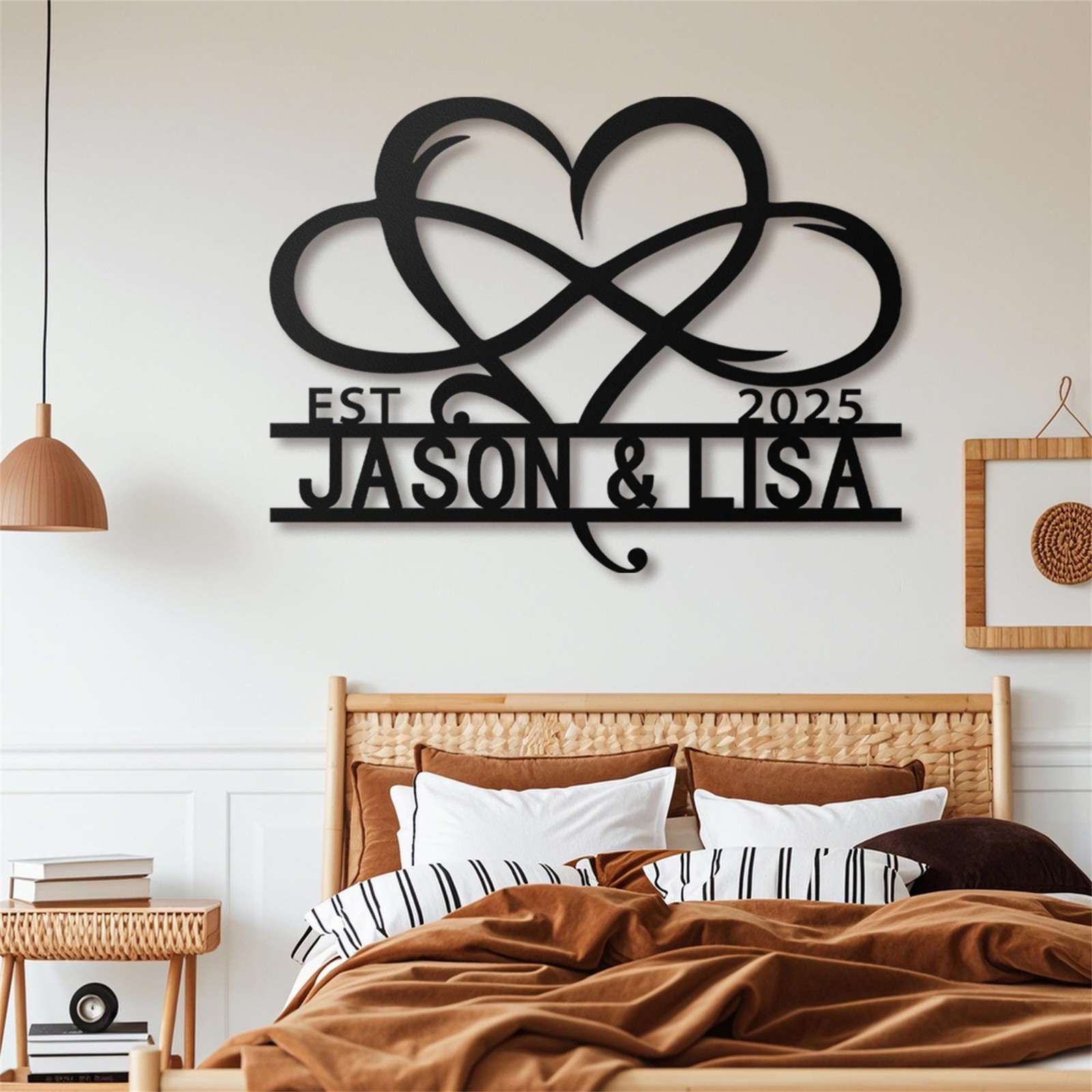 Personalized Infinity Heart Name Sign, Custom Couple Metal Wall Decor Gift