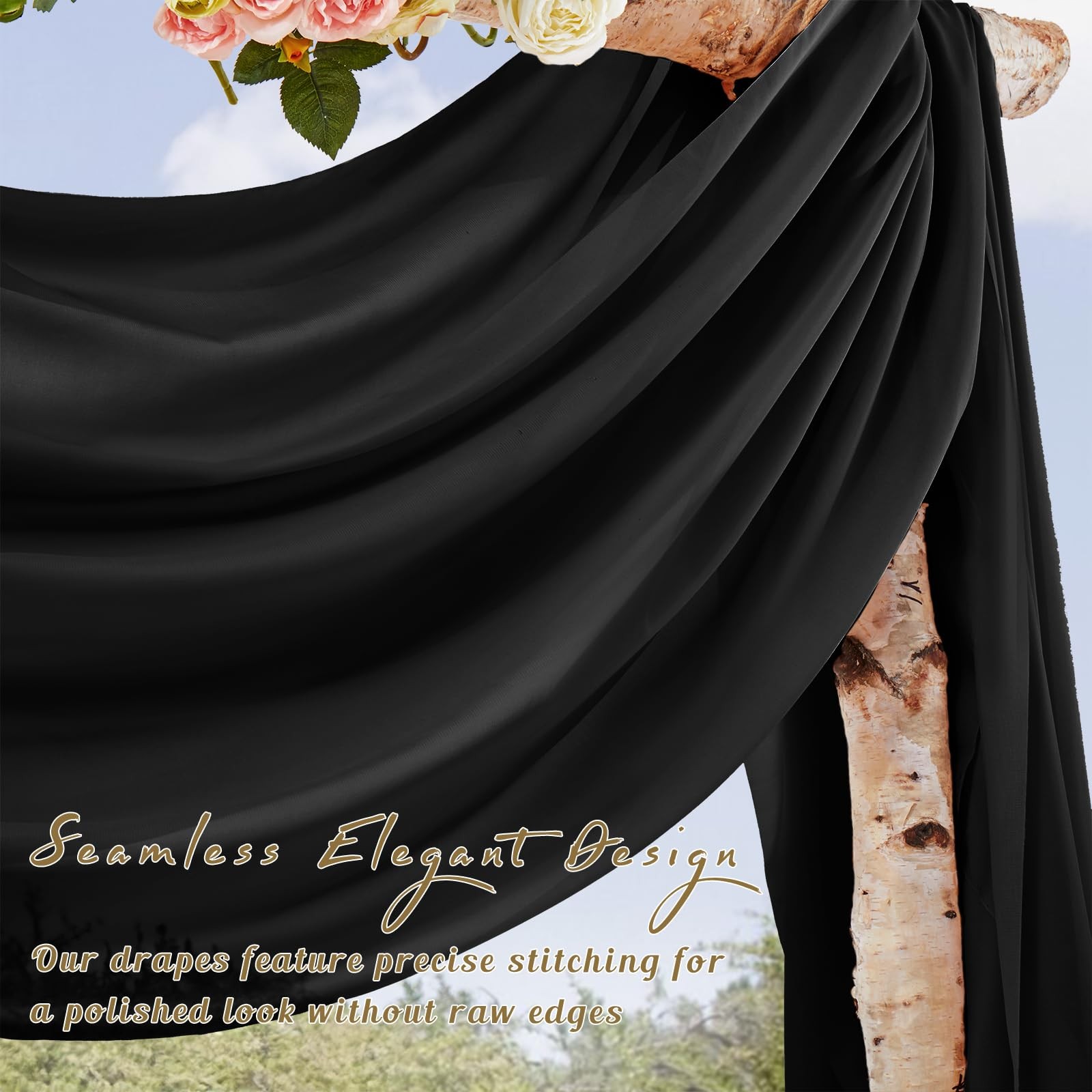 1 PCS Black Chiffon Wedding Arch Draping Fabric Sheer Backdrop 28 In x 19 FT