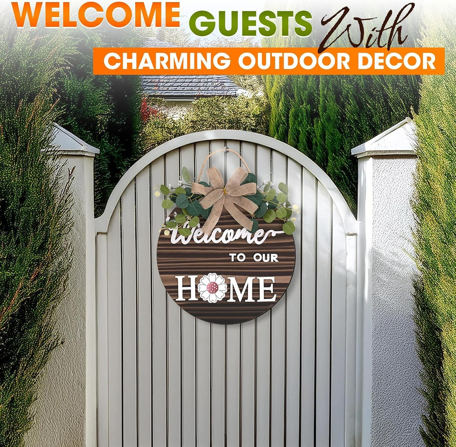 Durable Welcome Sign – Rustic Fir Wood & 14 Magnetic Icons for Indoor/Outdoor