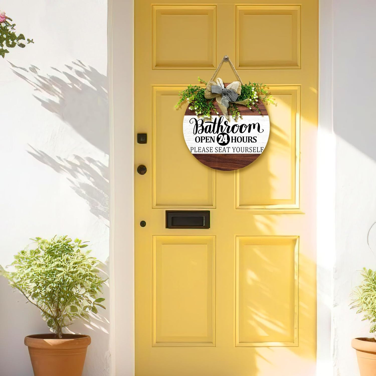 Bathroom Door Sign Bathroom Open 24 Hours Please Seat Yourself Hanging Sign With