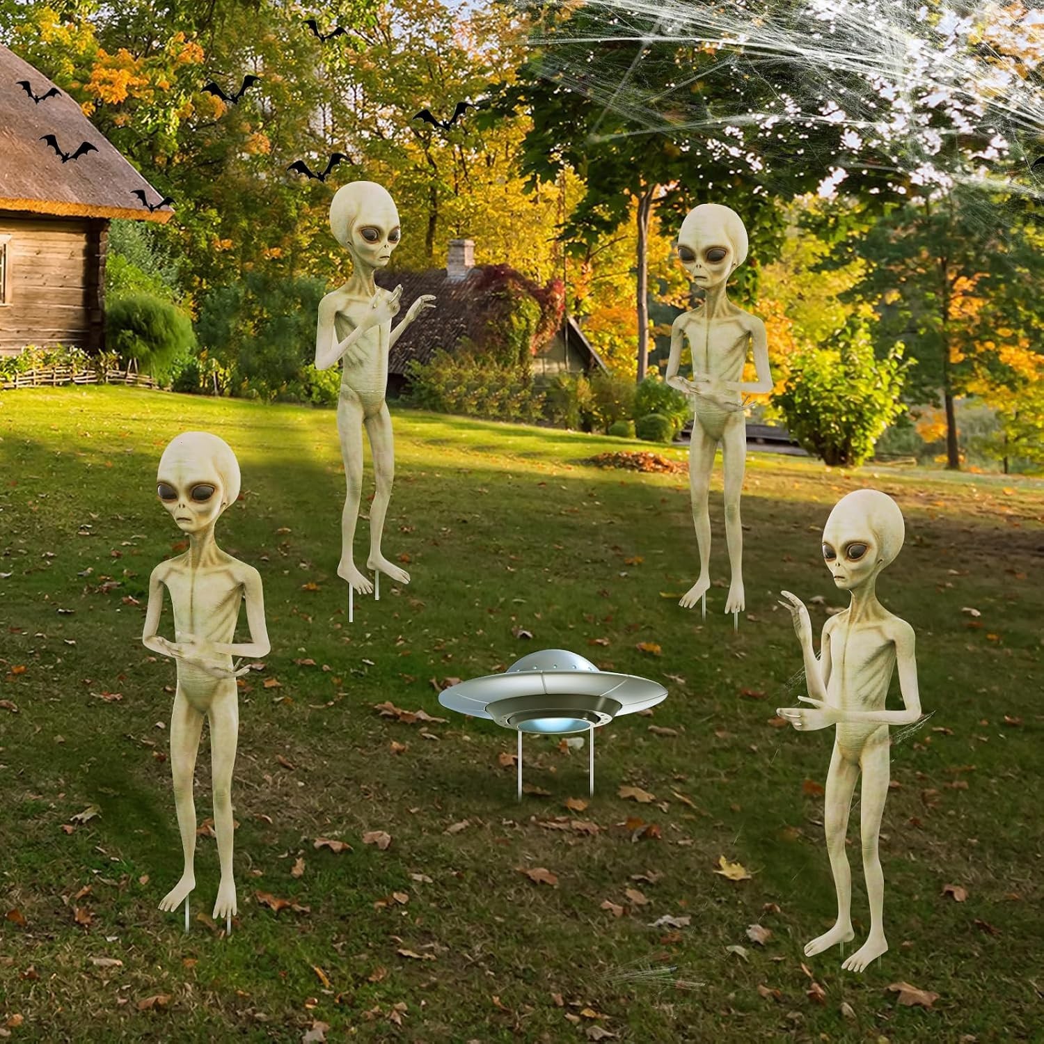 5 Pieces Halloween Yard Sign Full Body Large Alien Outdoor UFO Scary Decorati…