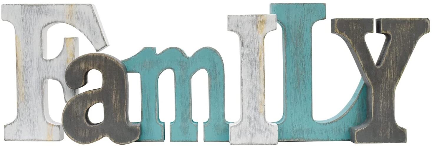 Multicolor Wooden Family Word Sign Freestanding Block Letters Wall Mounted…