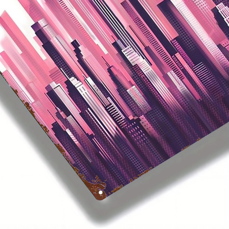 2D Flat, 1pc, Metal Sign, New York City Skyline Pink, Vintage Wall Art for Home