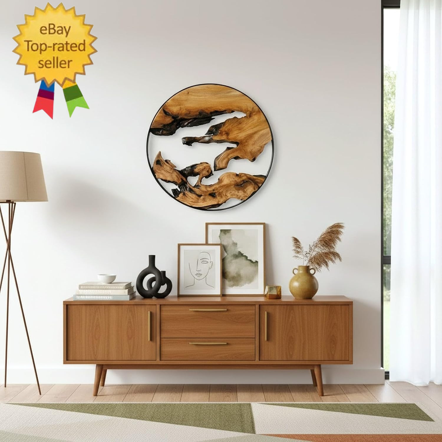 Cedar Wood Wall Decor, 16″ X 16″ Natural Live Edge Wall Art, Handcrafted Wooden