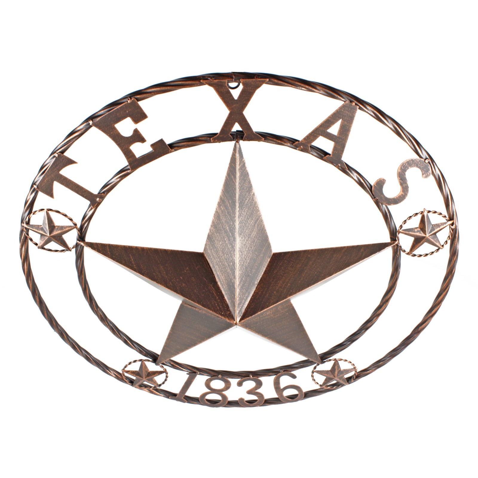 Texas 1836 Metal Barn Star Circle Rope Ring Rustic Brown Copper Finish 24 inch