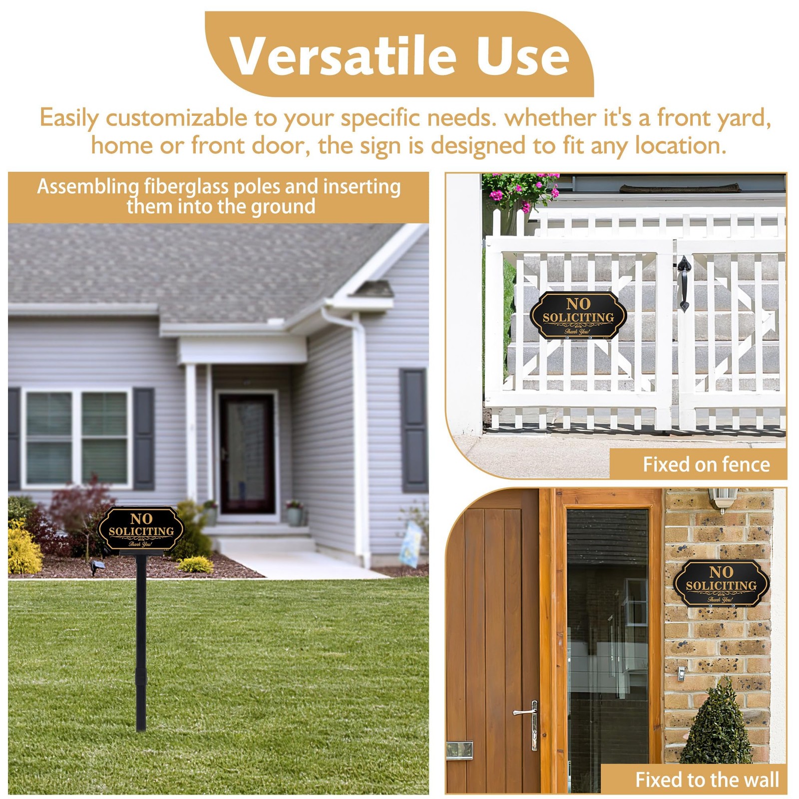 No Soliciting Sign for House with Stake – 50-mil Thick Aluminum – 5×10 Inch/37