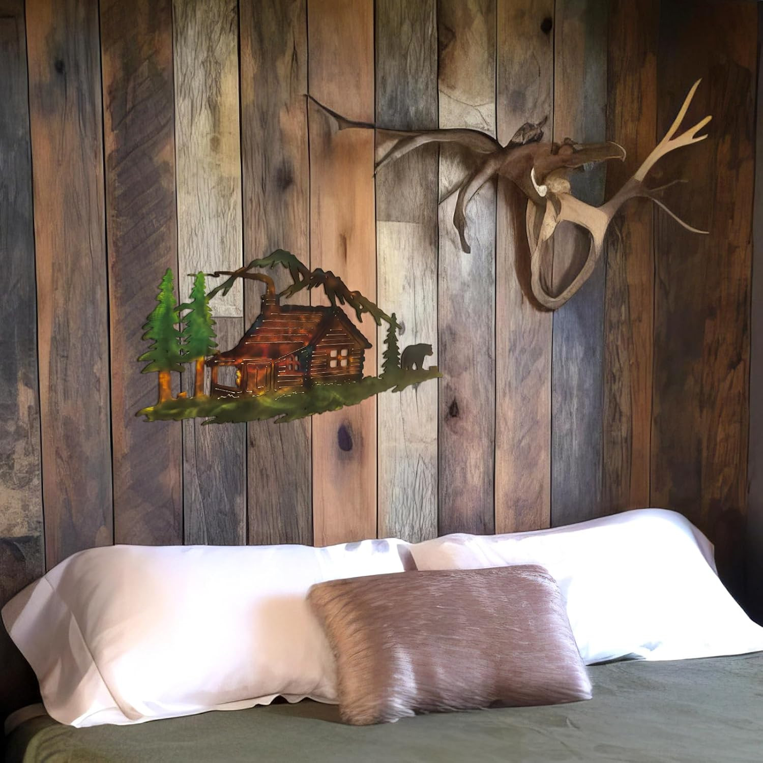 Mountains Cabin Bear Wall Art Farmhouse Metal Forest Lodge Wall Sculpture Retro
