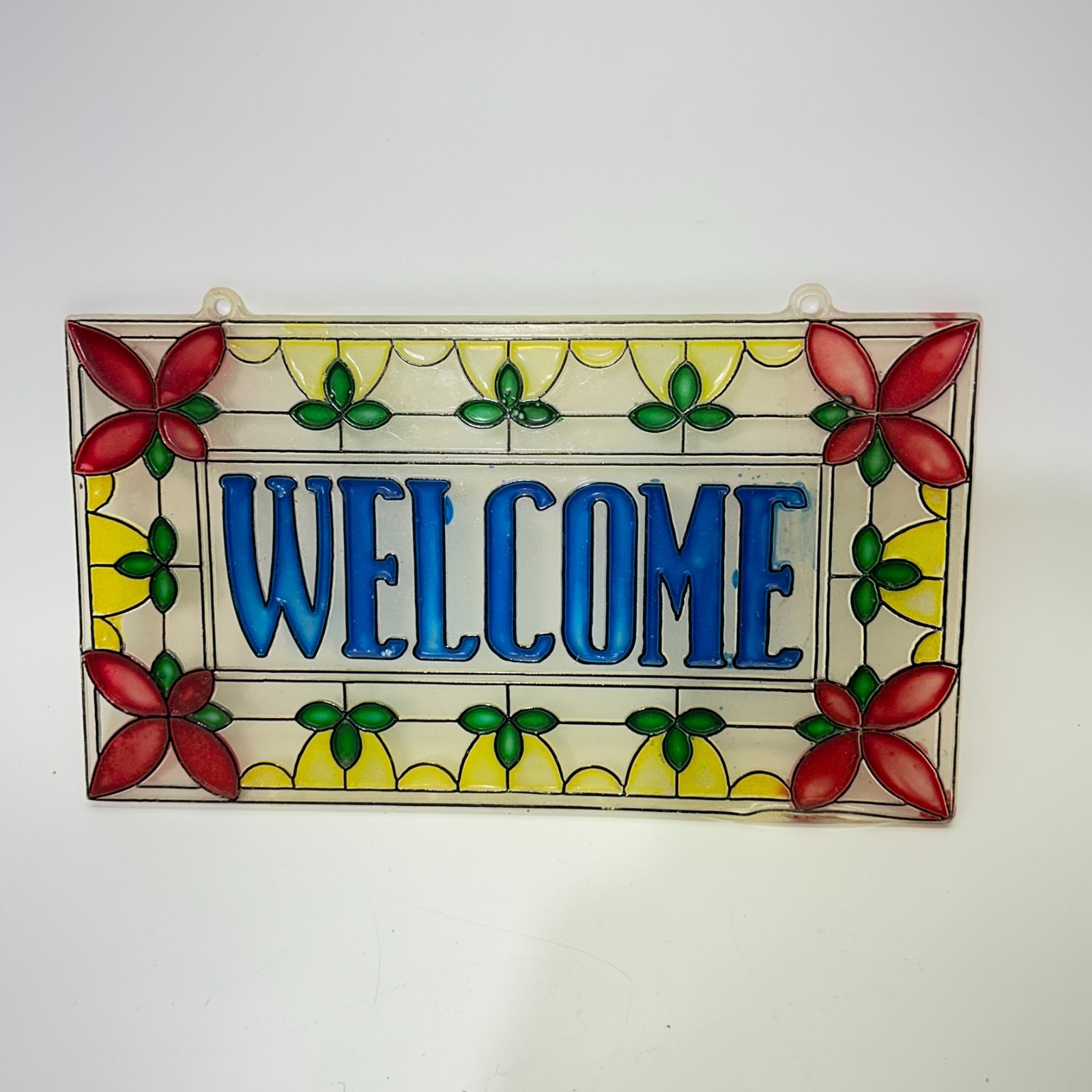 Entryway WELCOME Wall Plaque Decorative PLASTIC VINTAGE Floral Design