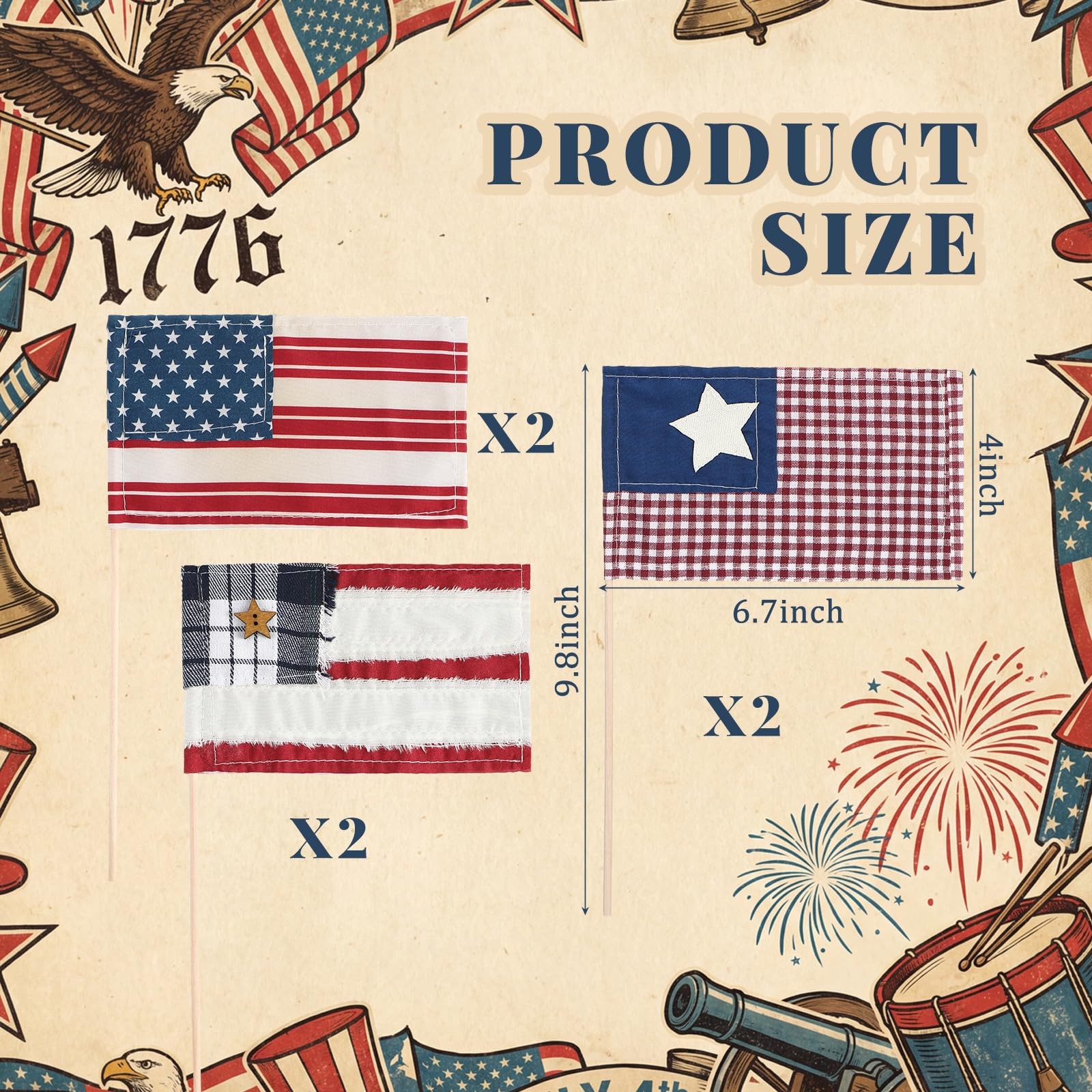 Chumia 6 Pcs 250th Anniversary Patriotic Vintage American Flag Square Decorat…