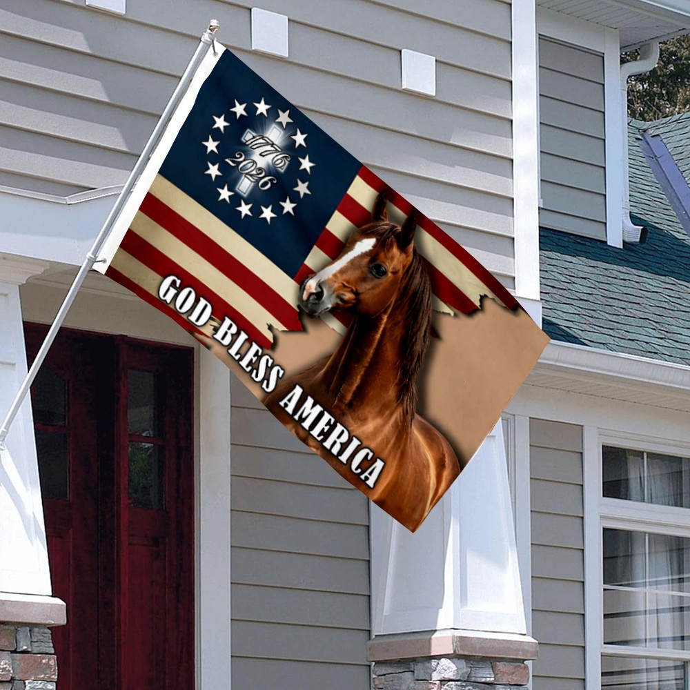 God Bless America 1776 2026 Patriotic Horse Flag Banner 3x5Feet