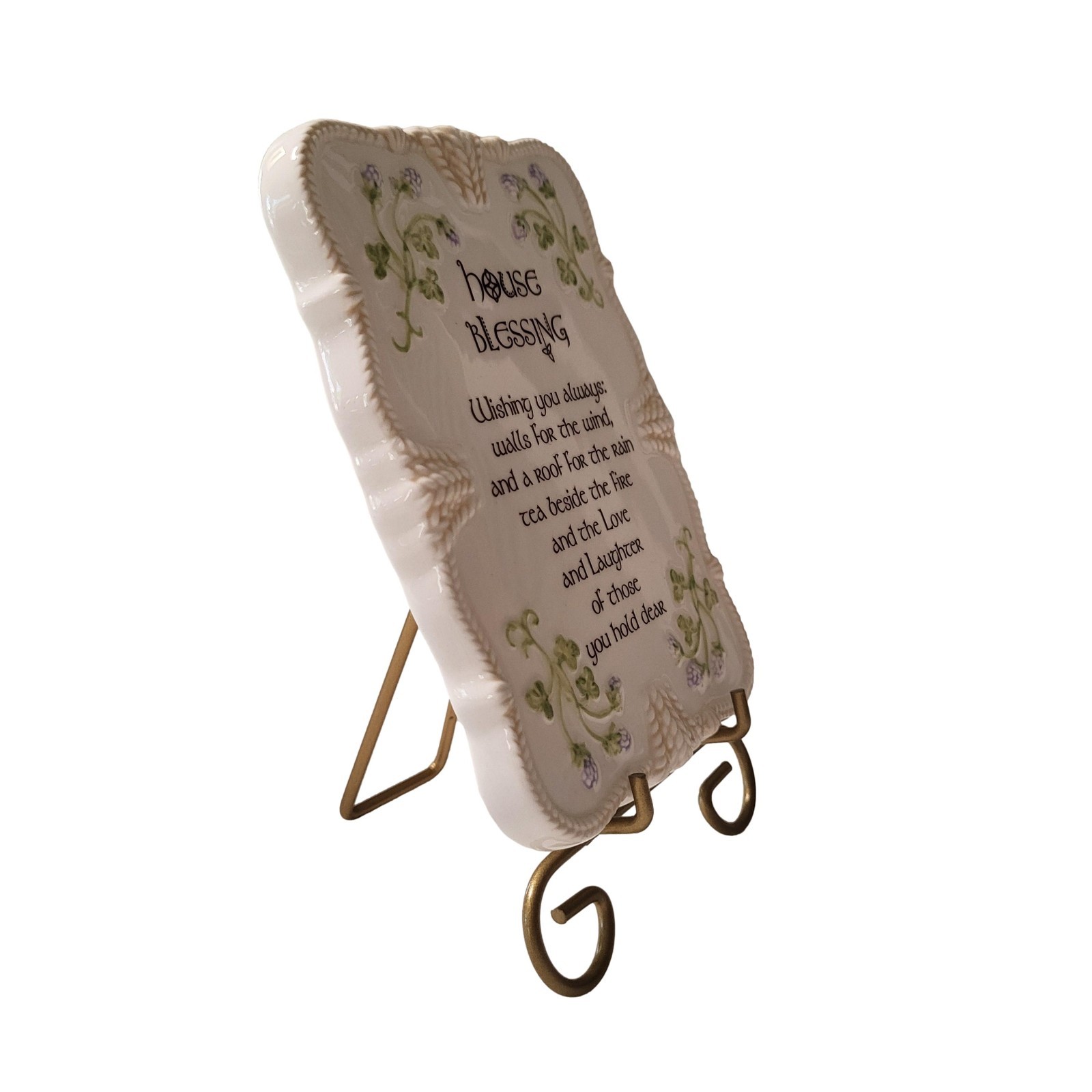 New Home Irish House Blessing Wall Plaque with Stand 5.75″ Ceramic
