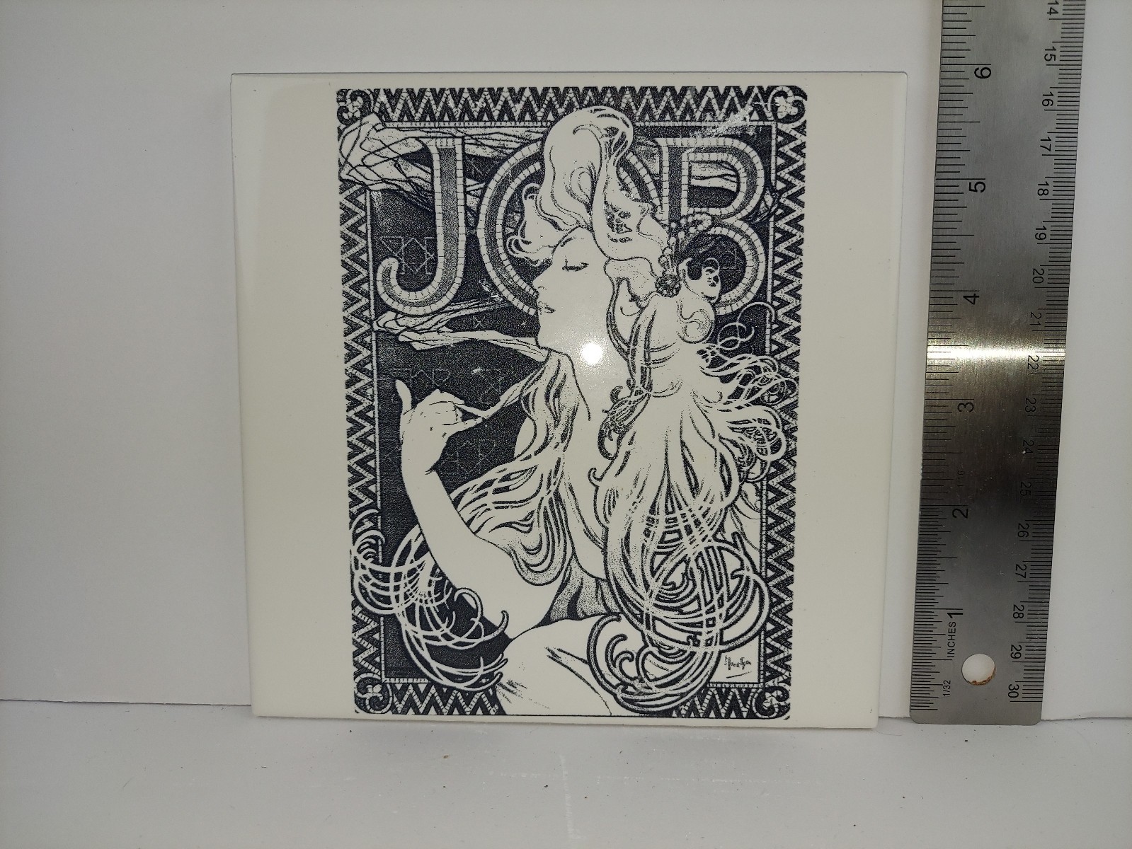 Alphonse Mucha JOB Laser Engraved Ceramic Art Tile 6×6 Art Nouveau Decor