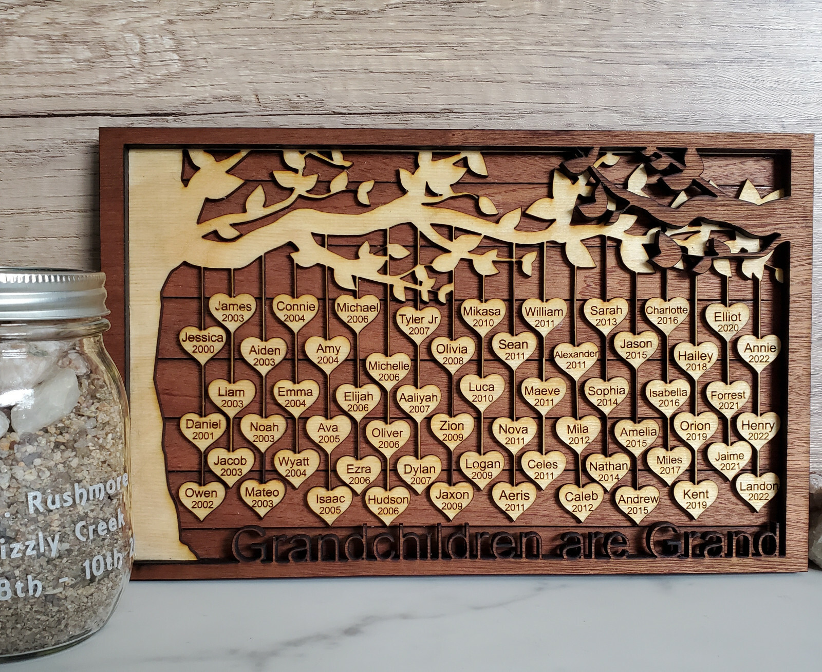 Custom Family Tree Signs Plaque, Family Tree Hearts Sign Laser Engraved Wood