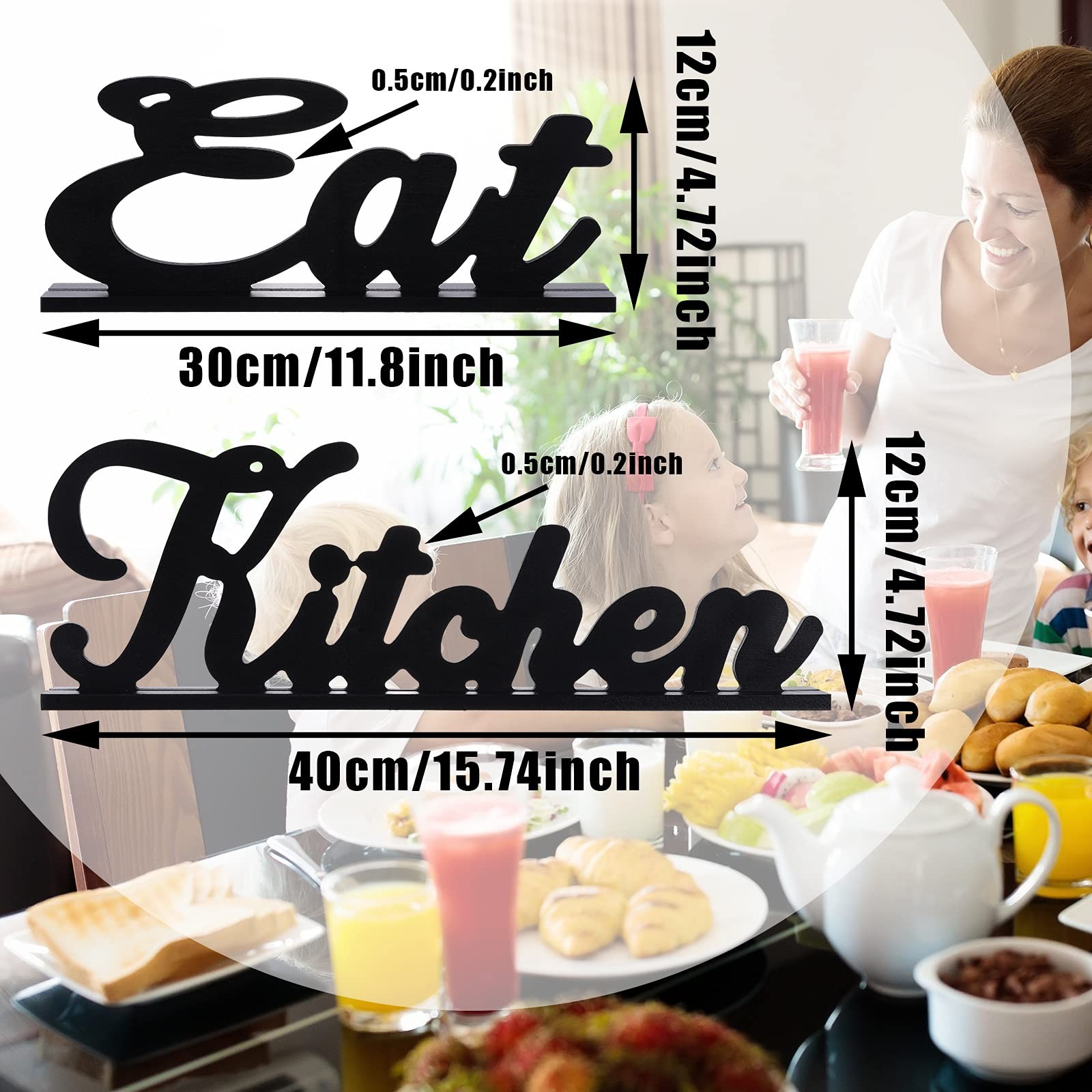 2 Pieces Wooden Kitchen Signs Eat and Kitchen Table Signs Black Rustic Farmho…