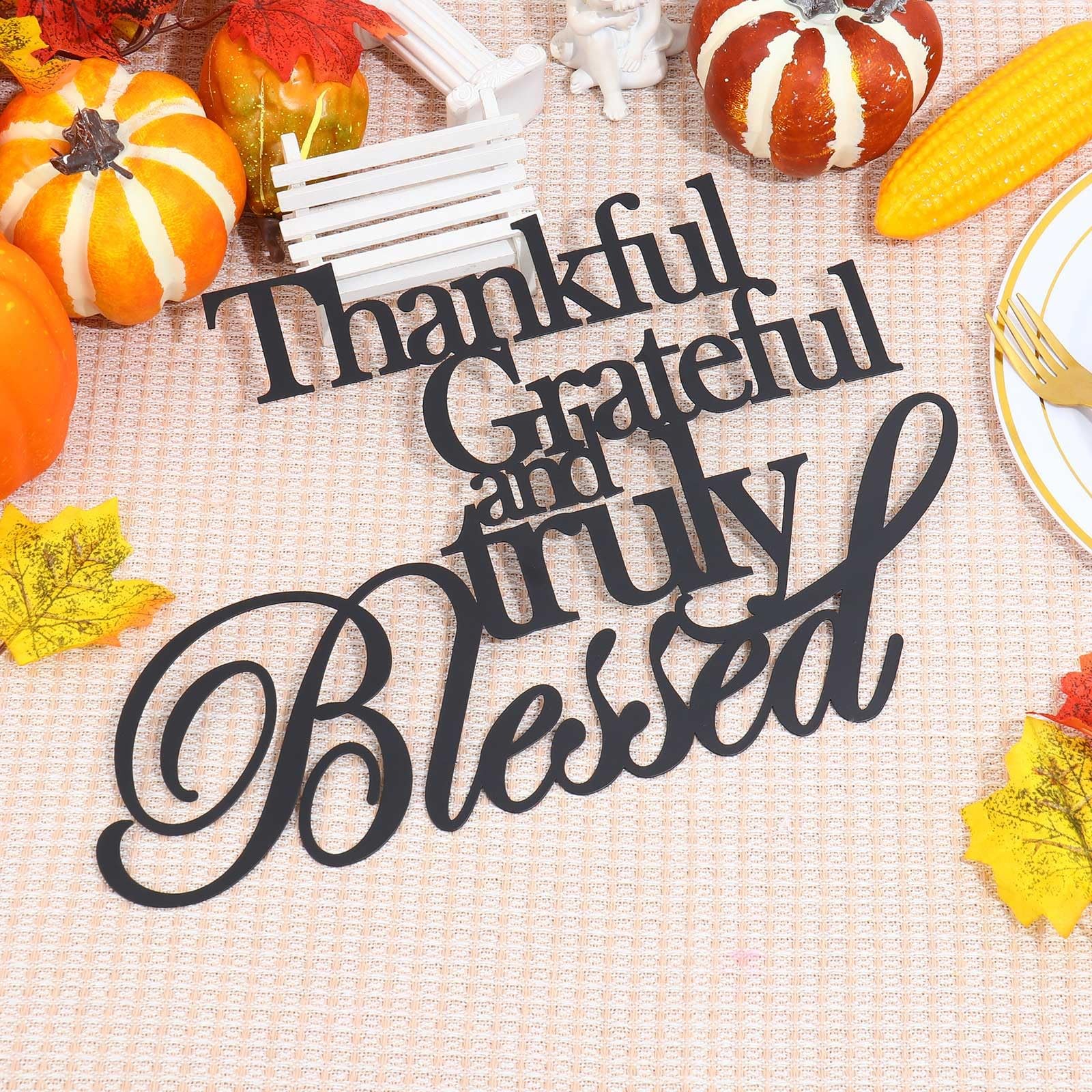 KOYILTD Classic Thankful Grateful Blessed Wall Decor – Black Medium,