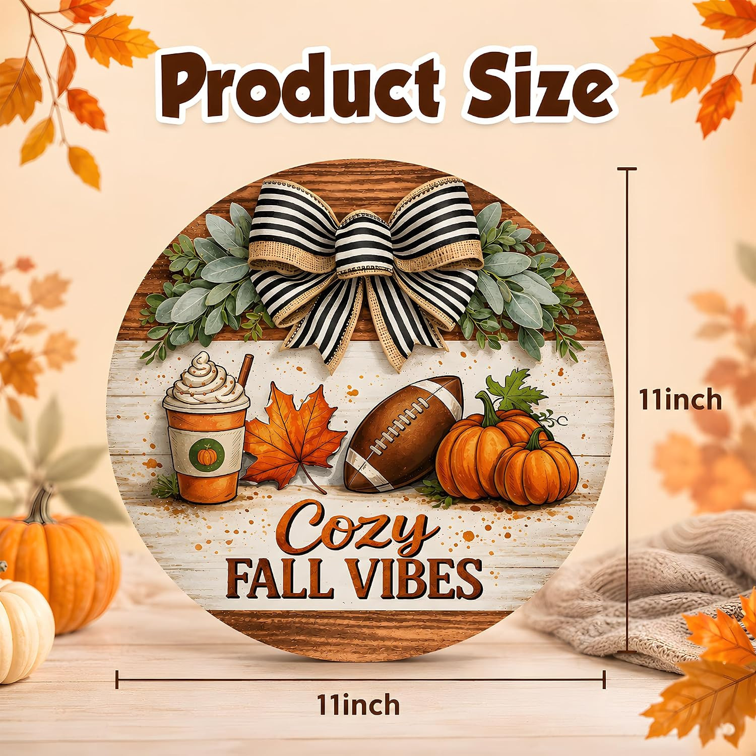 Fall Decorations Maple Leaf Footabll Pumpkin Wooden Door Hanging Sign Autumn