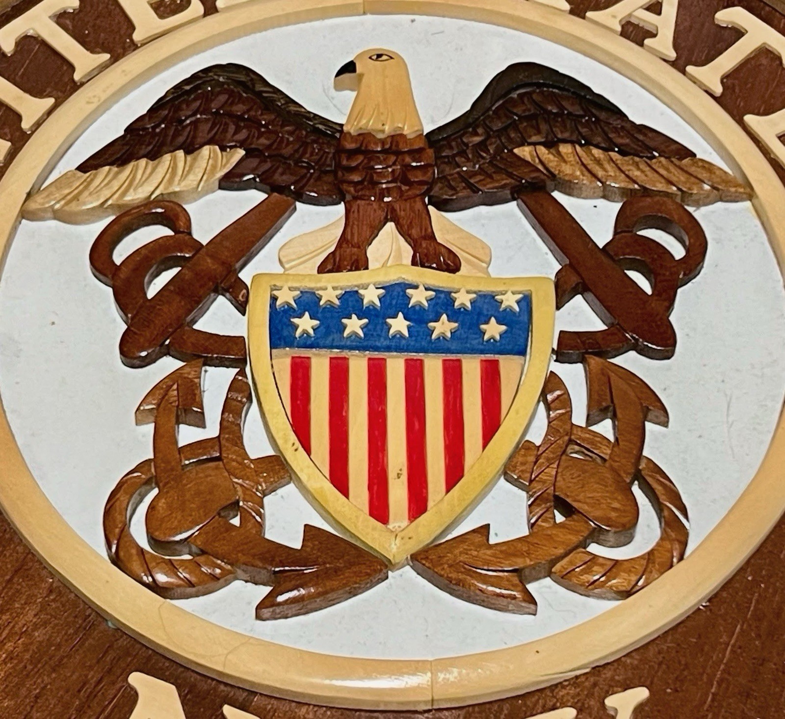 US NAVY WALL DECORATION WOODEN ART, 3-D LOOK, GLOSSY FINISH 12” CIRCUMFERENCE