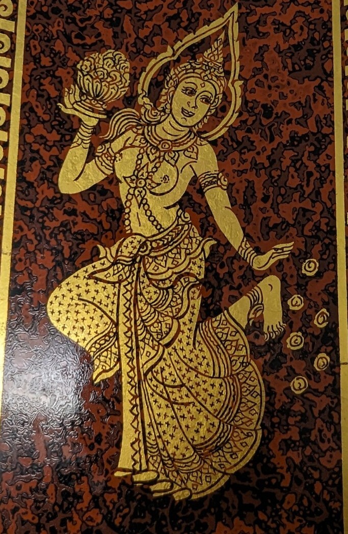 VTG Thailand traditional dancer semi nude wood painted plaque Lakhon Nai Nora