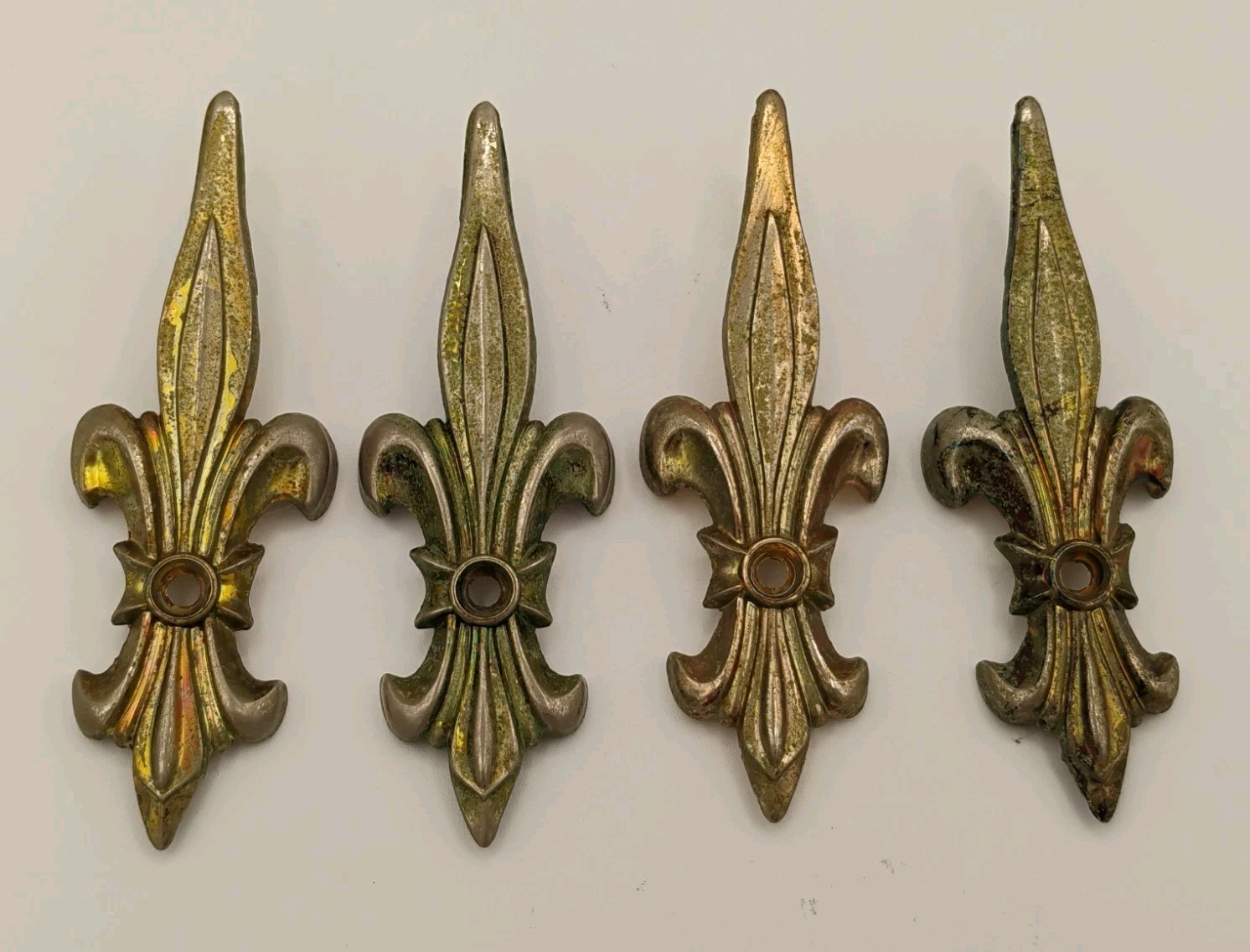 Vintage Brass Fleur De Lis Screw Mount 4″ X 1.5″ Wall, Furniture Decor, Lot Of 4