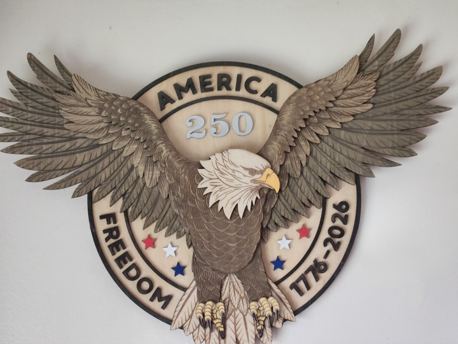CKSCRAFTMANSHIP Patriotic Eagle Plaque-USA 250th Large Shiny Wood Wall Decor