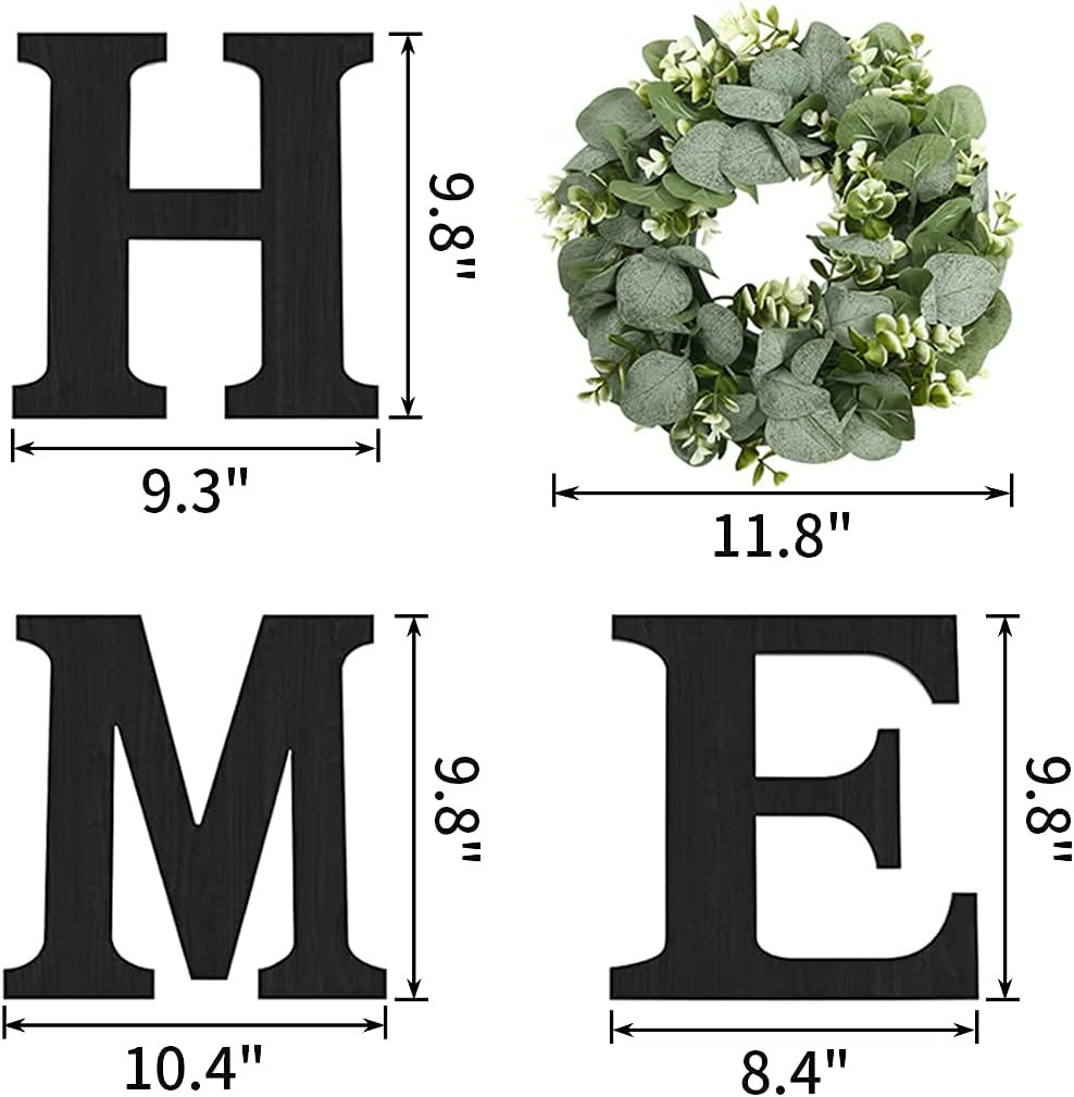 Wood Home Sign with Artificial Eucalyptus Wreath for O, Hanging Farmhouse Wall H