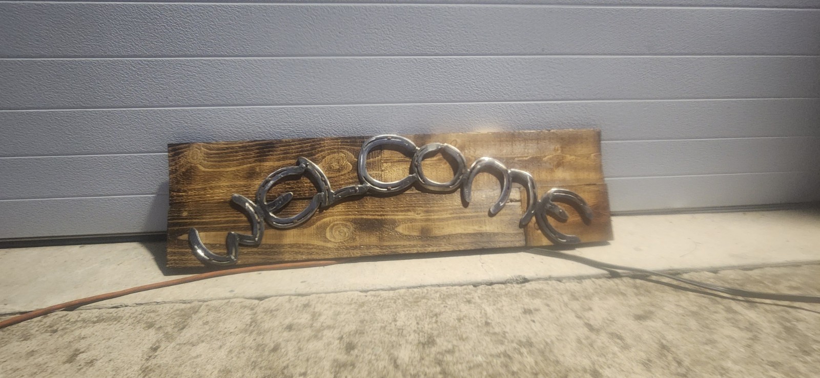 Custom Welded WELCOME Horseshoe Sign. 39 1/2 × 11 Inches