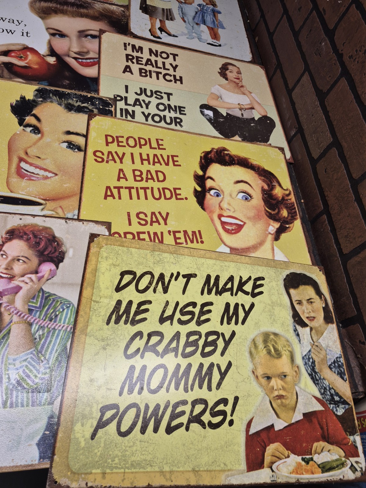 50s Style FUNNY METAL TIN SIGNS VINTAGE 12×16″ Multi Color Witty Sayings Lot