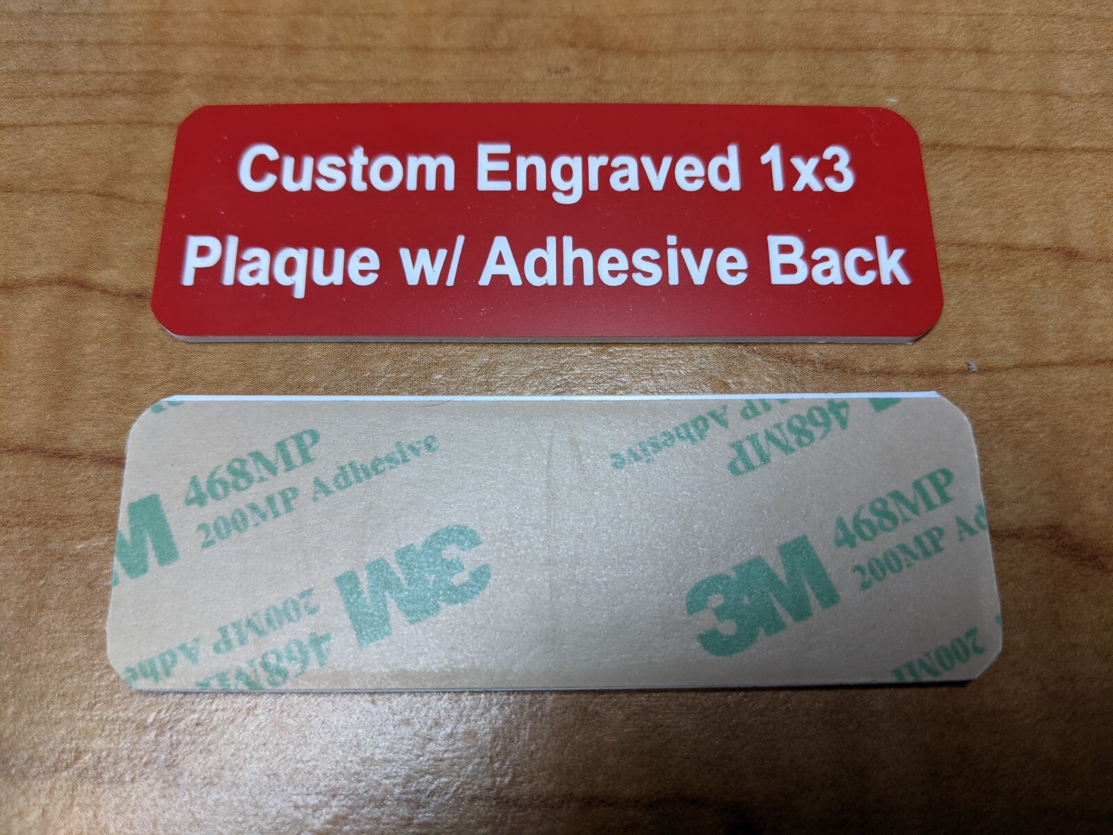 Custom Engraved 1×3 inch Red Nameplate Plate / ID Tag Label with Adhesive